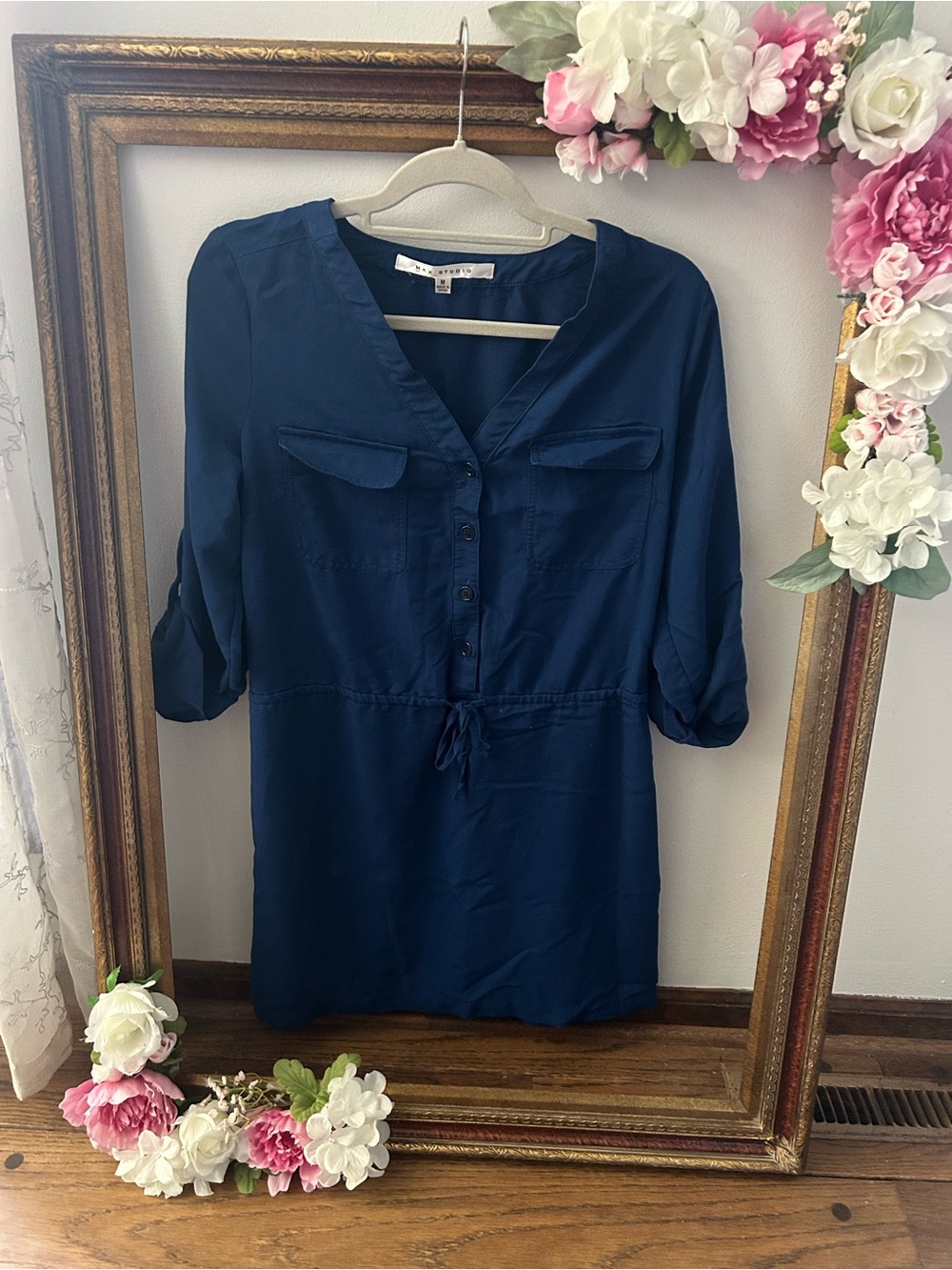 Blue Women's Comfortable Dress with Drawstring